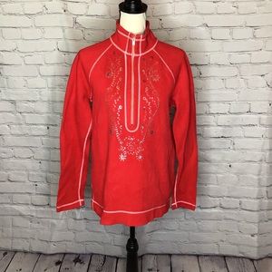 Tommy Bahama Custom Red Dyed 1/2 Zip Sweatshirt Silver Sequin Front Design M